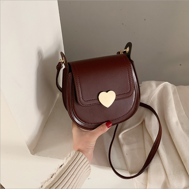 MZ Heart Lock Women's Bag 2021 French PU Shoulder Crossbody Mini Round Bag