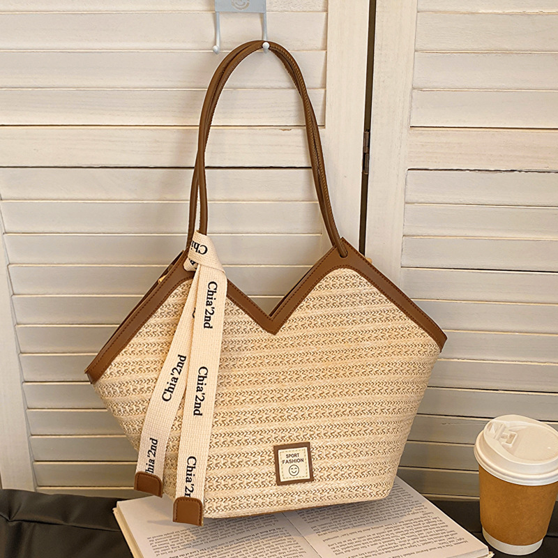 MZ Women's Large Capacity Woven Tote Shoulder Bag Casual Commuter