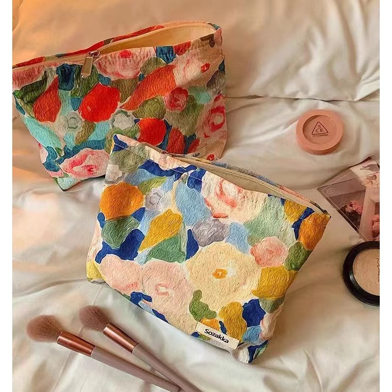 Monet Garden Oil Painting Style Makeup Bag Portable Travel Toiletry Organizer